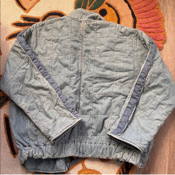 EXCELLENT - Free People Dolman Medium Wash Blue Quilted Denim Jacket Large - Picture 6 of 8